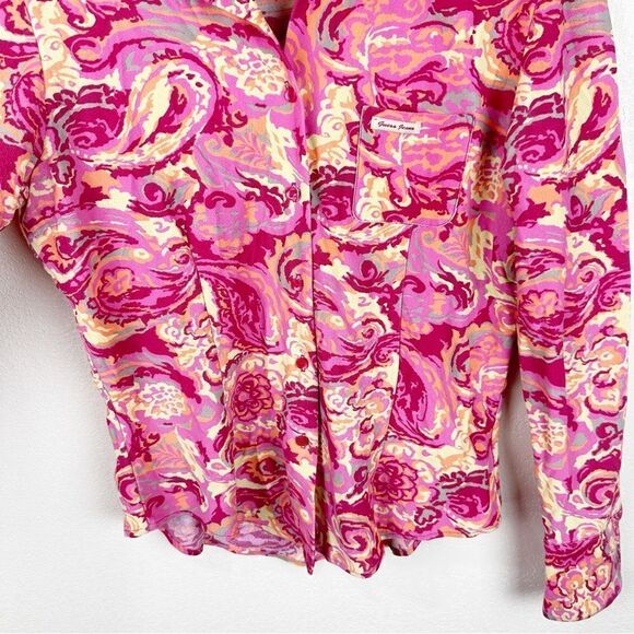 Guess Pink Floral Vintage 70s Button Down Blouse Long Sleeve Disco XL - Picture 5 of 9
